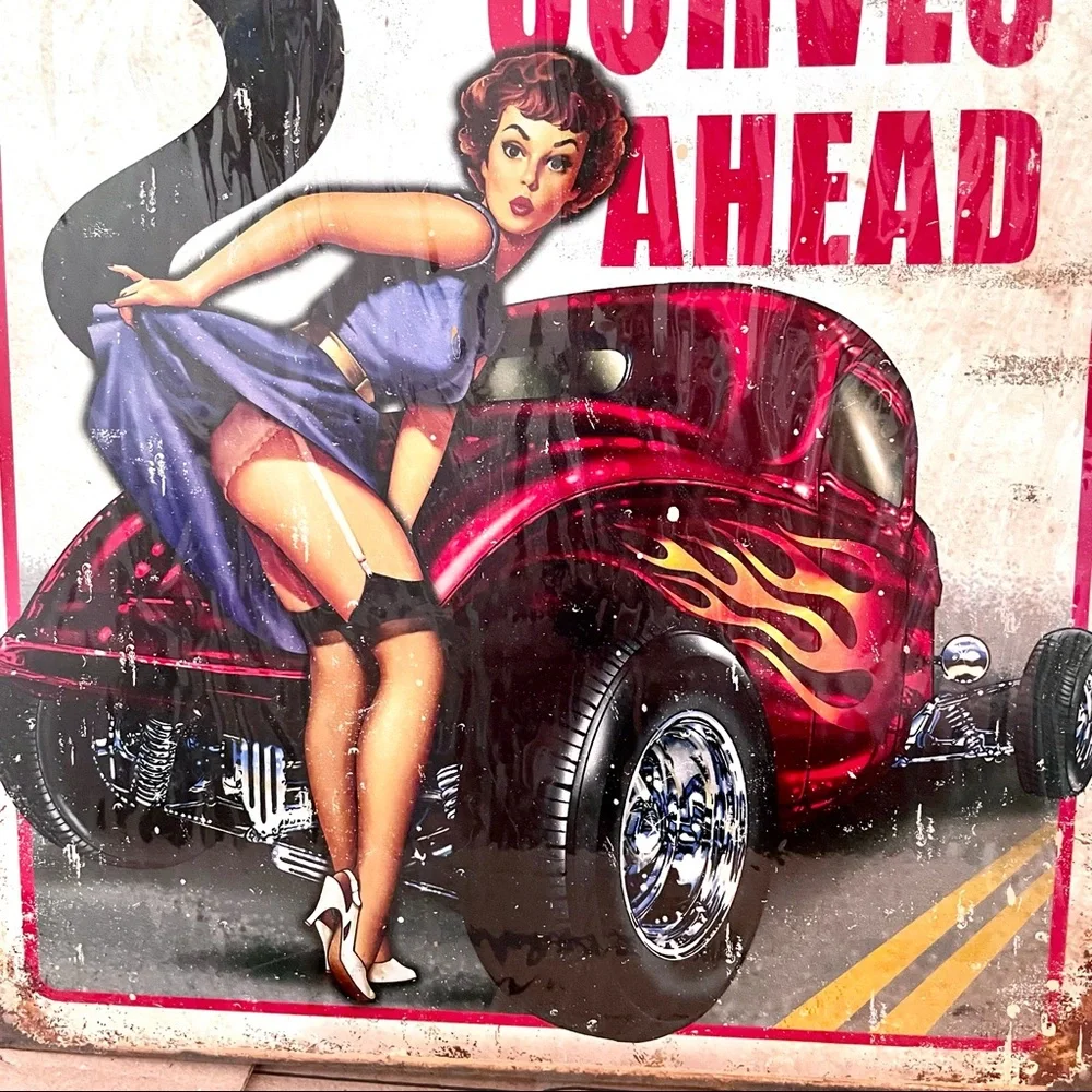 NEW Dangerous Curves Ahead Metal Sign